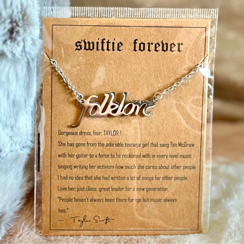 Taylor Swift Folklore Eras Tour Silver Stainless Steel Hypoallergenic‎ Necklace